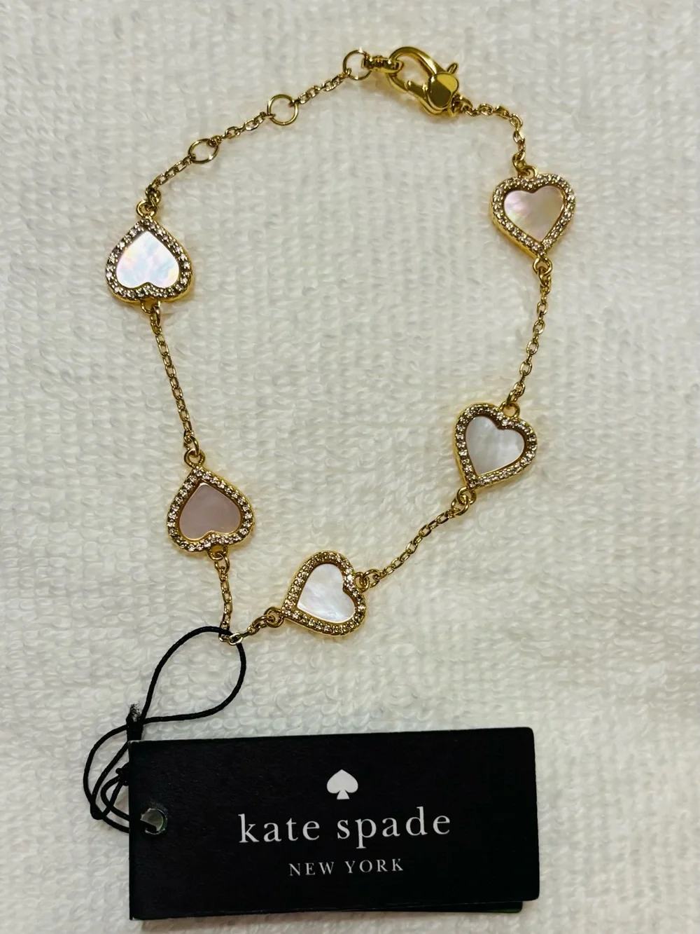 NWT Kate Spade Reversible Gold-tone Bracelet with Mother of Pearl & Gold Hearts
